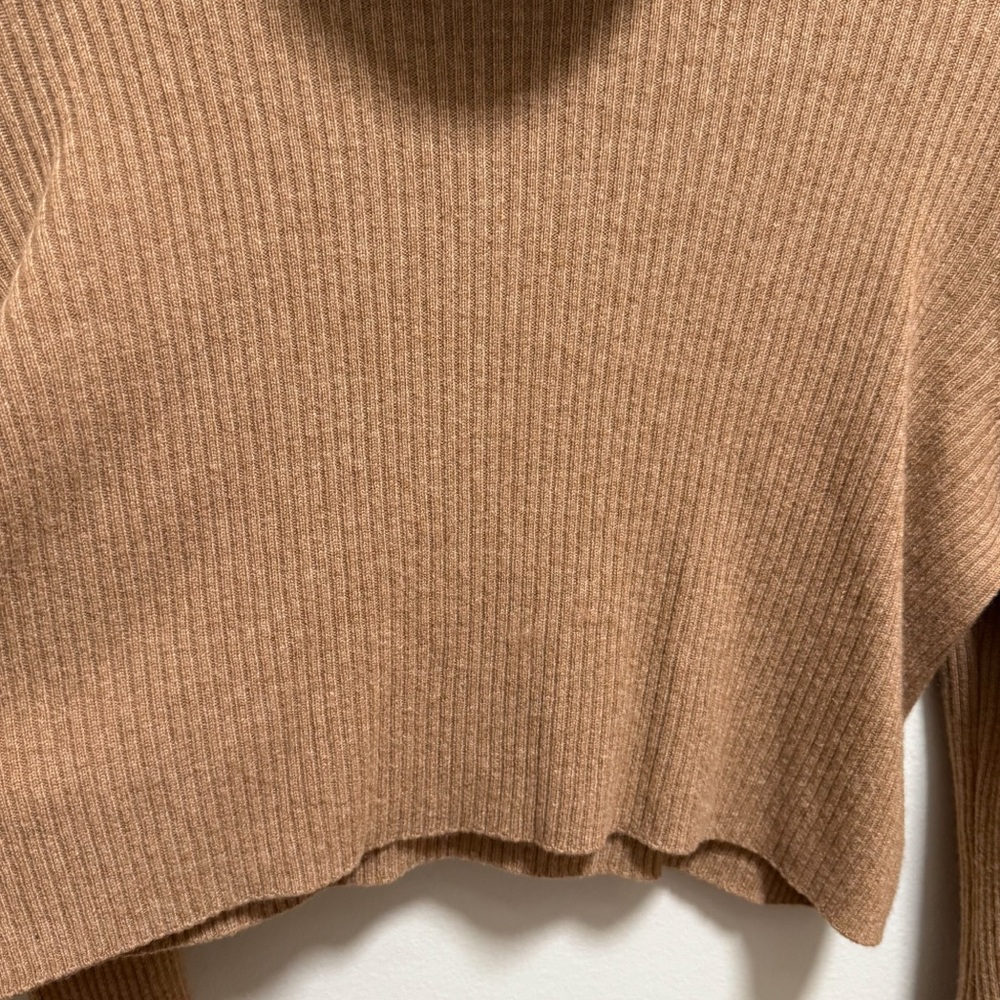 Reformation cropped cashmere sweater camel tan ribbed knit turtleneck spring XS - Picture 7 of 10